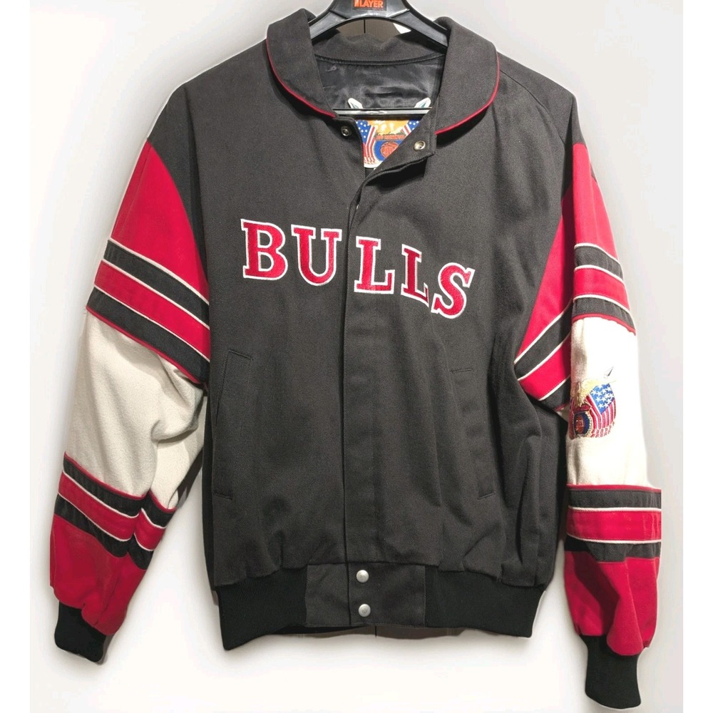 Vtg Jeff Hamilton Chicago Bulls Jacket Cotton XL NBA Basketball Bomber Satin Int